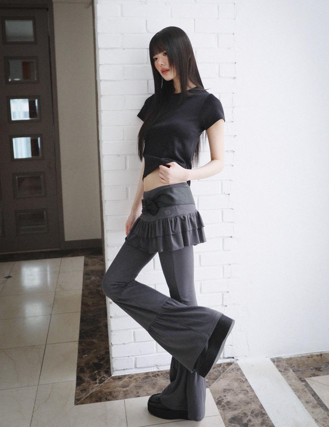 CANCAN SHIRRING SKIRT PANTS(CHARCOAL)