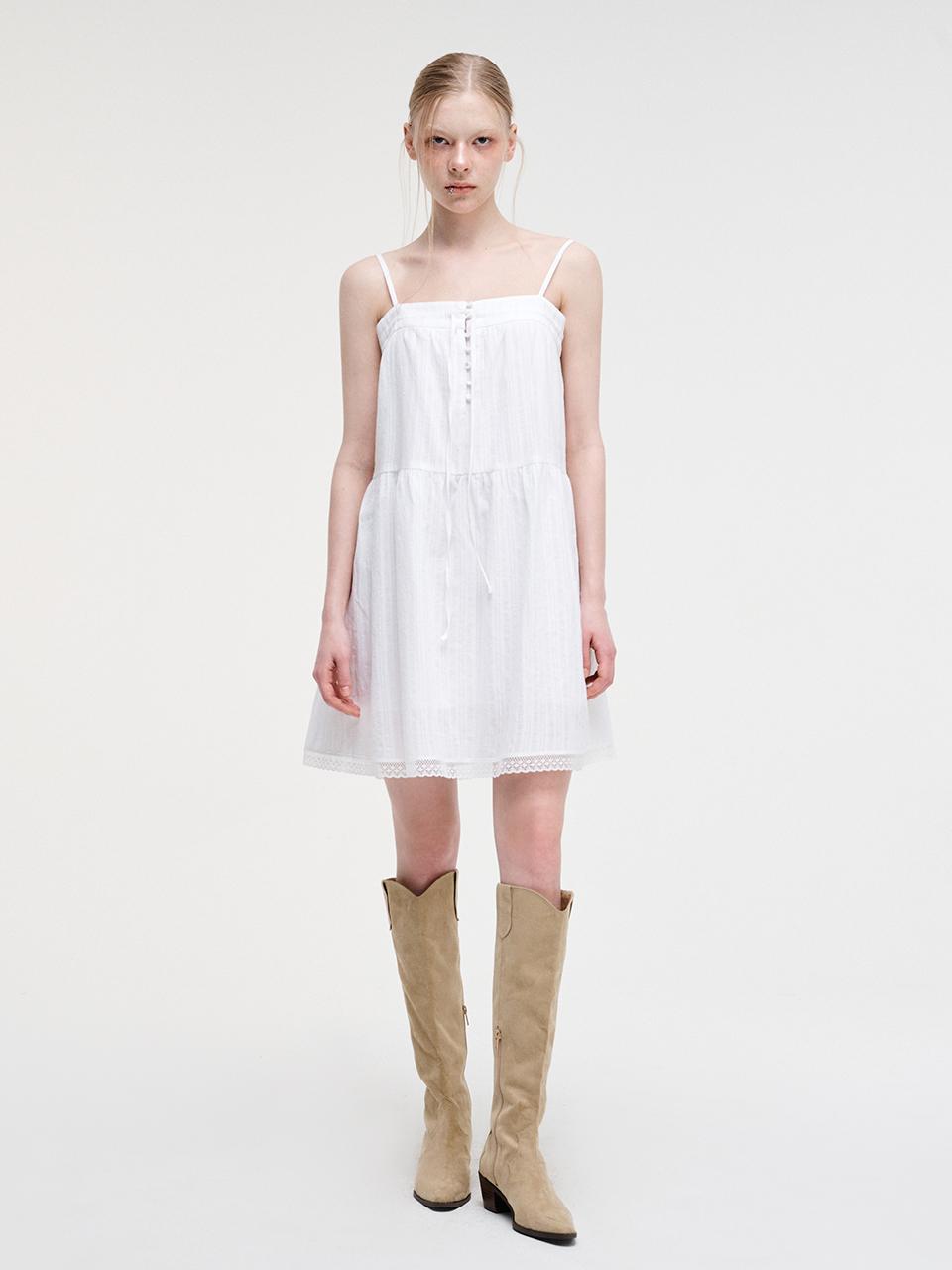 Slip Button Lace Mini Dress, White