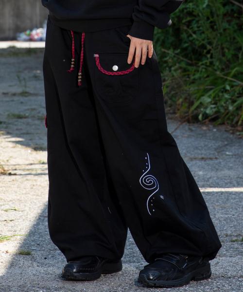 WXP054 하테나 체크 배색 코튼 벌룬 팬츠 (BLACK)