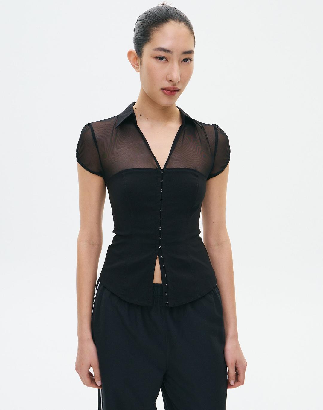 Mesh Panel Bodice Blouse