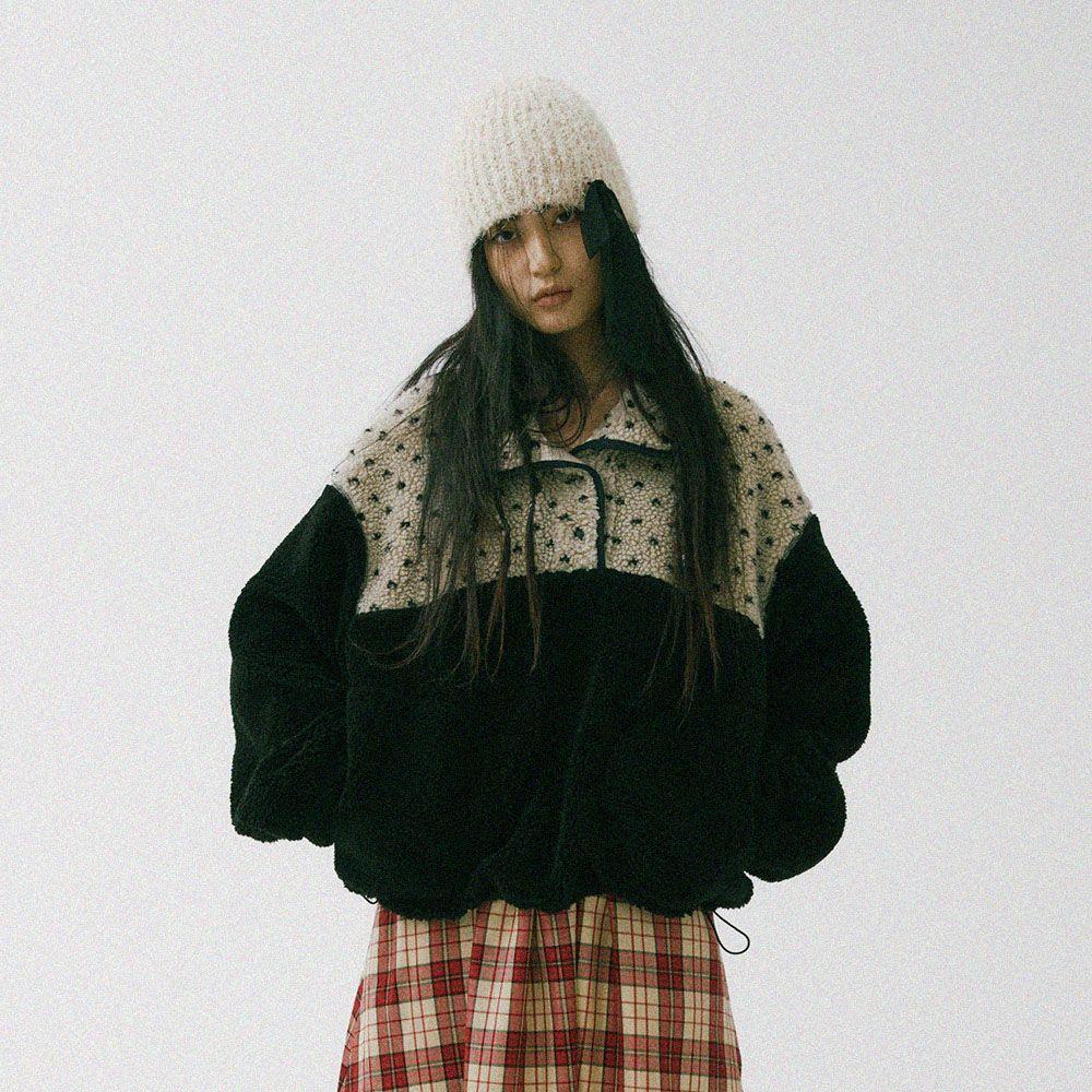 Heart dot Fleece Anorak_Black