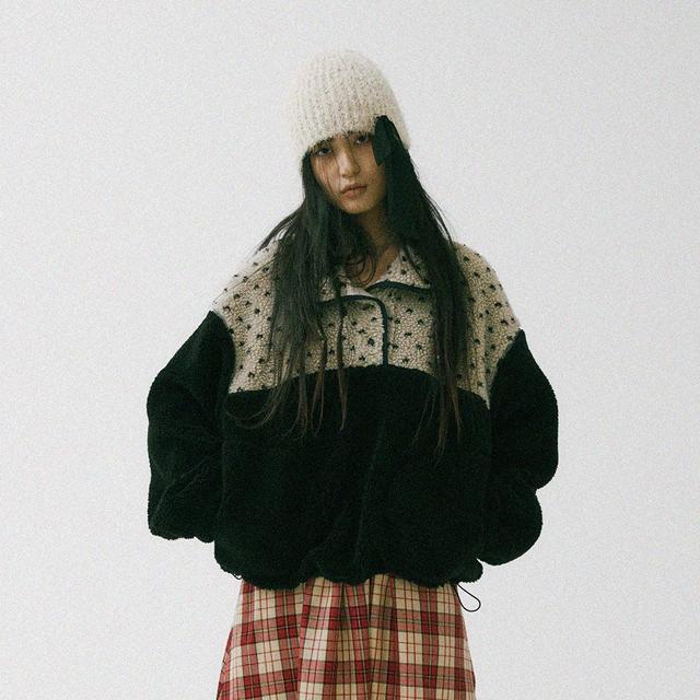 Heart dot Fleece Anorak_Black