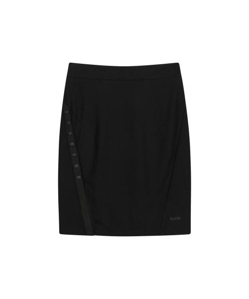Button Slit Midi Skirt / Black