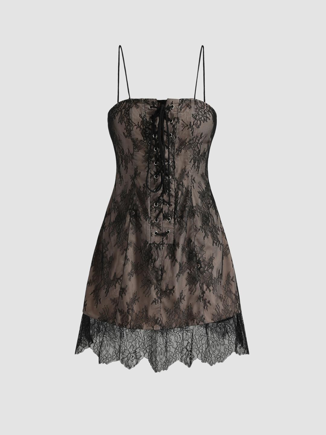 Floral Lace Up Mini Dress