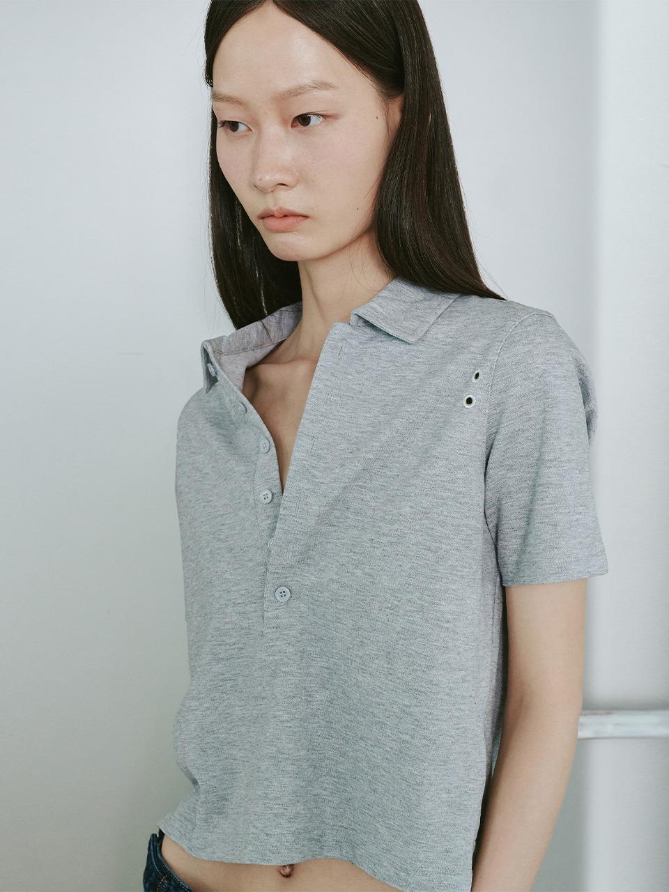 [PLZPROJECT]PUNCHING PK T-SHIRT,MELANGE