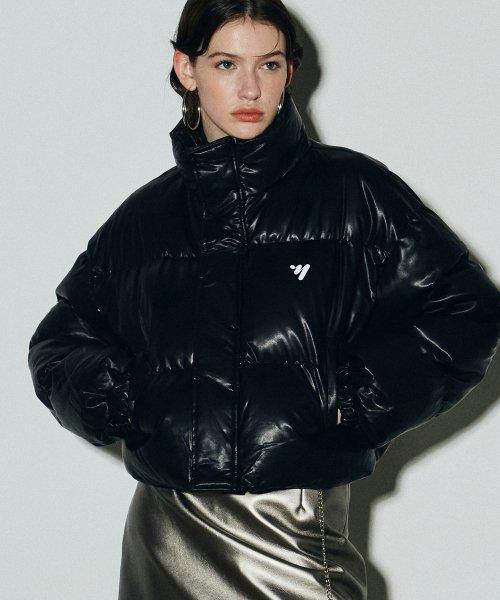 LEATHER CROP PUFFER PADDING_BLACK