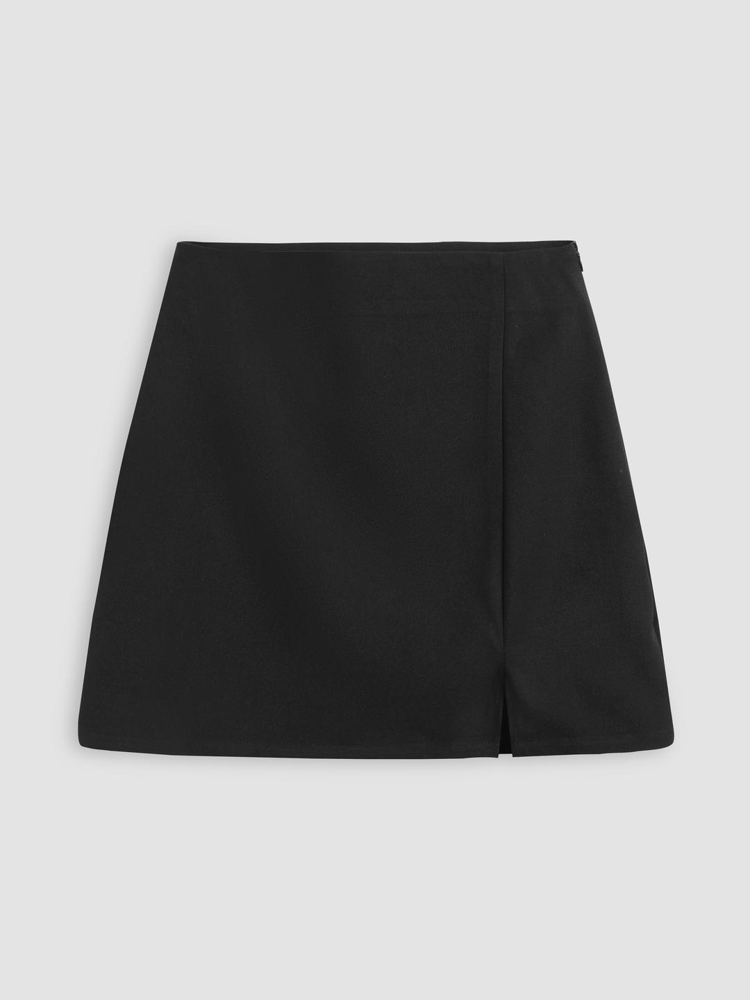 High Waist Zip Up Slit Mini Skirt