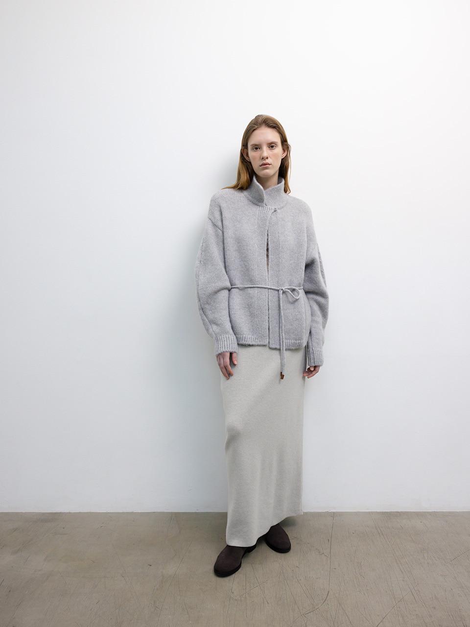 DOLMAN SLEEVE KNIT STRING JACKET - GRAY [GREY]