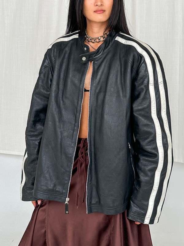 Moto Leather Jacket - White Stripe on Garmentory