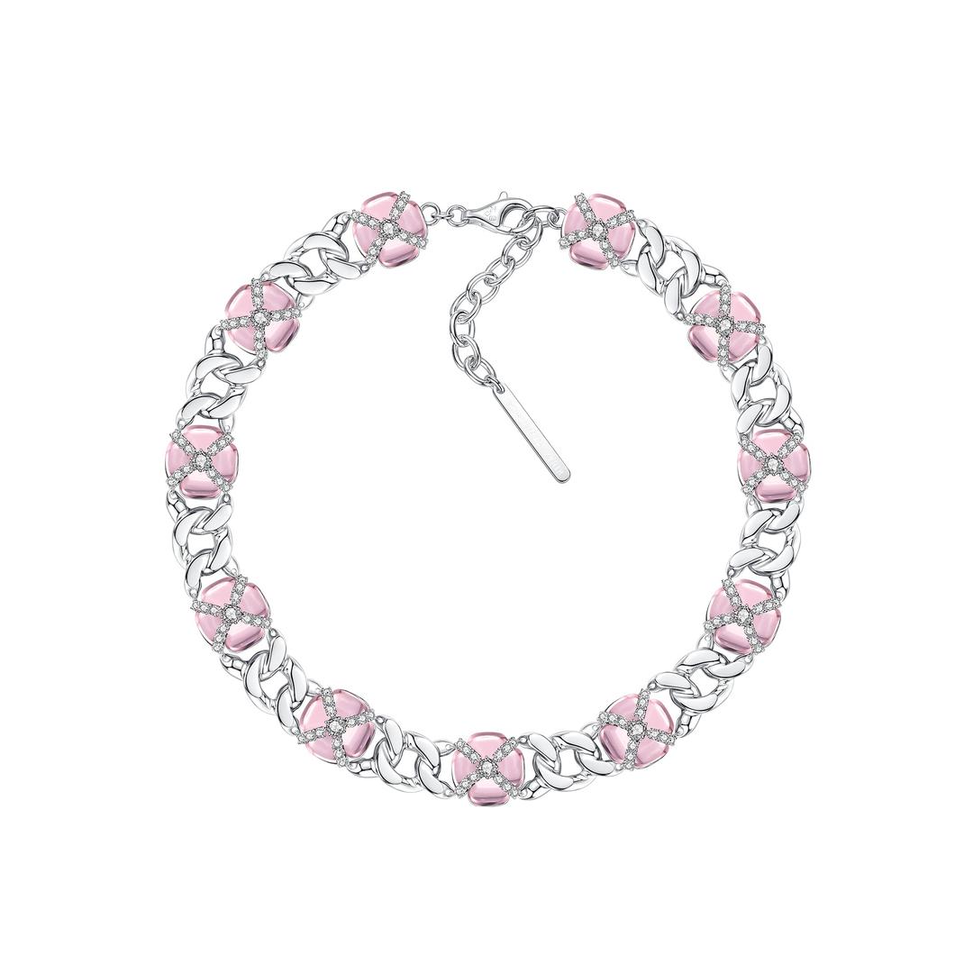 YVMIN X SHUSHUTONG / Natural Gemstone Cross Flower Chain Necklace - White