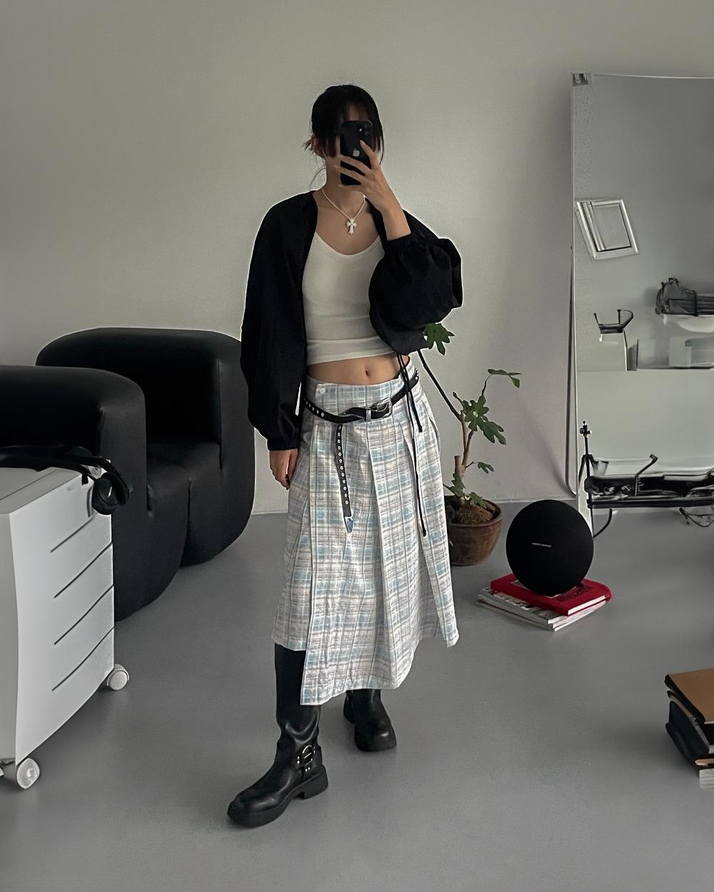 90's 체크 레이어링 랩 스커트