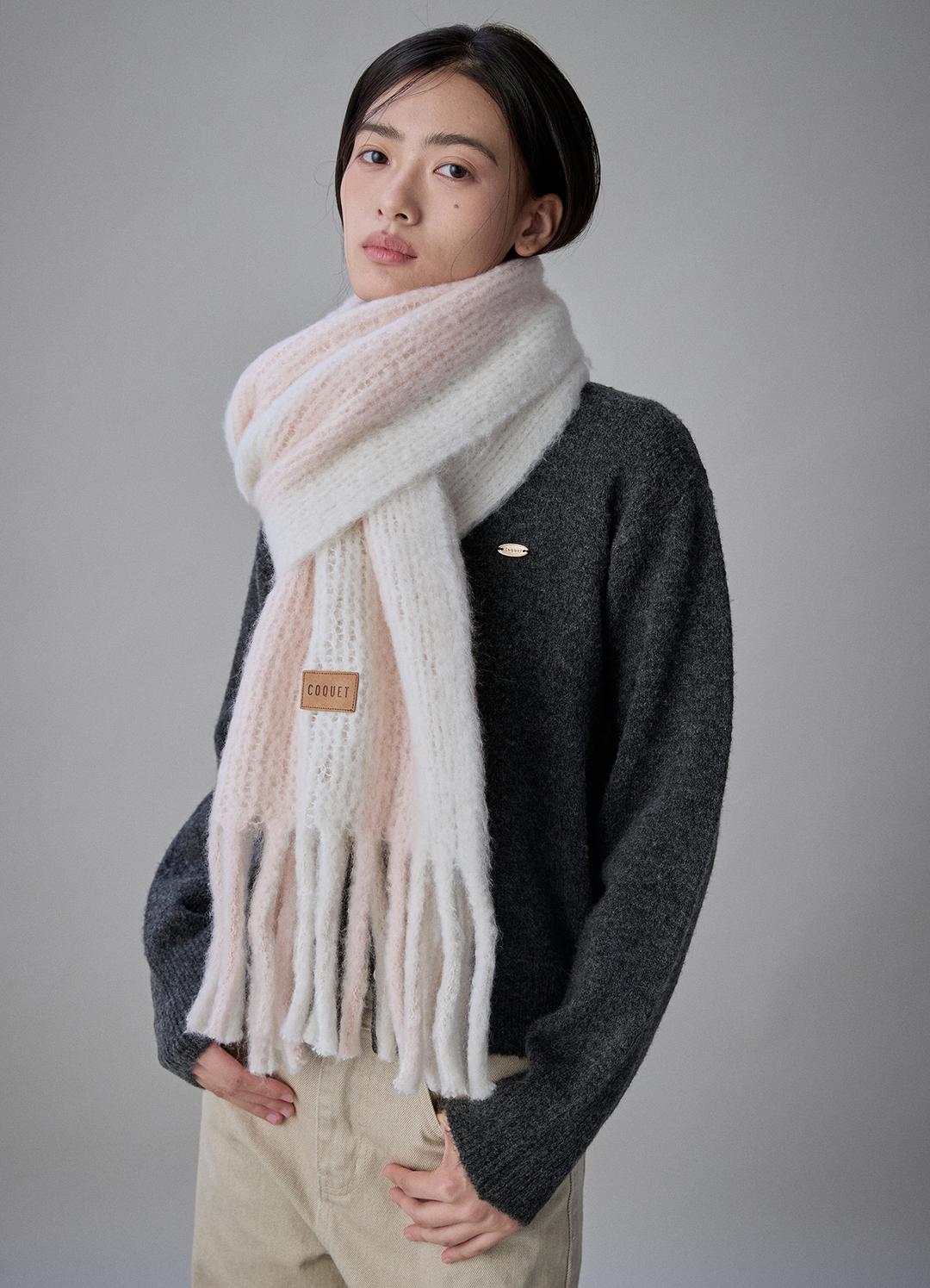 Teddy Stripe Emblem Muffler Cotton Peach