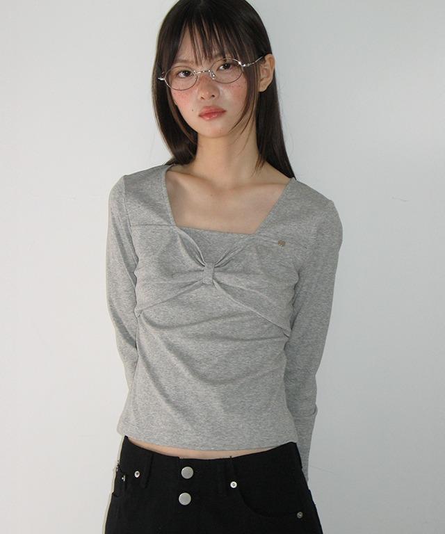 [12/5 순차배송] RIBBON KNOT SQUARE NECK LONG SLEEVE GREY