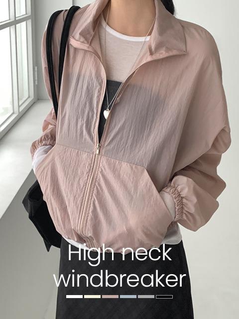 [생활방수/윈드자켓] 데힌 바스락 하이넥 바람막이 (44~66) (윈드브레이커-집업-오버핏바람막이-장마룩-바스락윈드자켓-바스락점퍼-집업점퍼-봄아우터-봄크롭자켓)