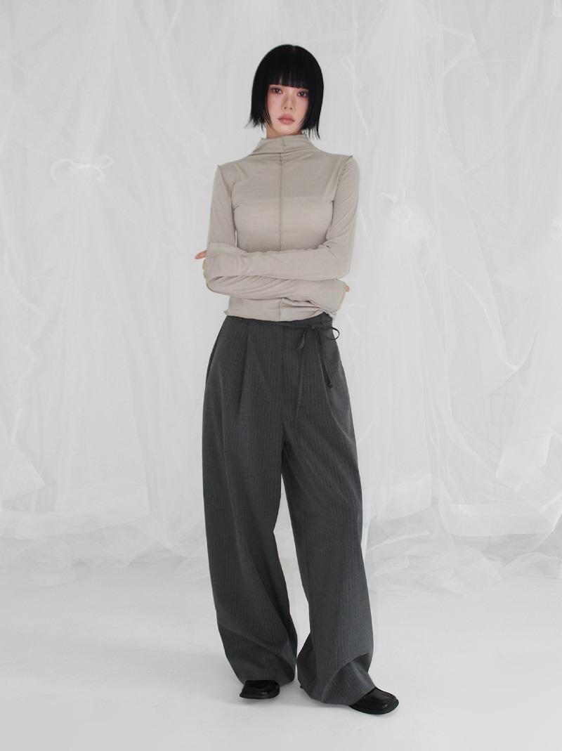 PINSTRIPE STRAP SLACKS (gray / black)