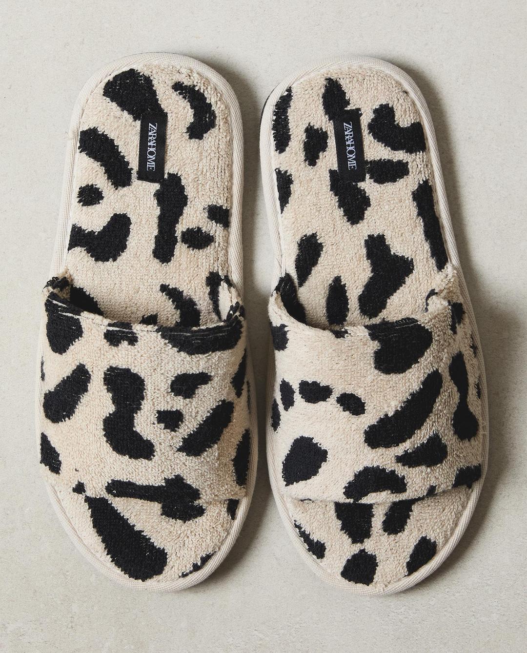 애니멀 프린트 타월 슬라이드 샌들 홈 슬리퍼