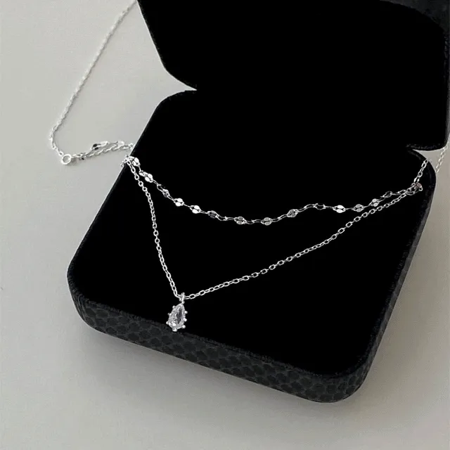 [오엔느] 두줄 레이어드 보석 목걸이 925 실버 은 심플 얇은 네크리스 데일리