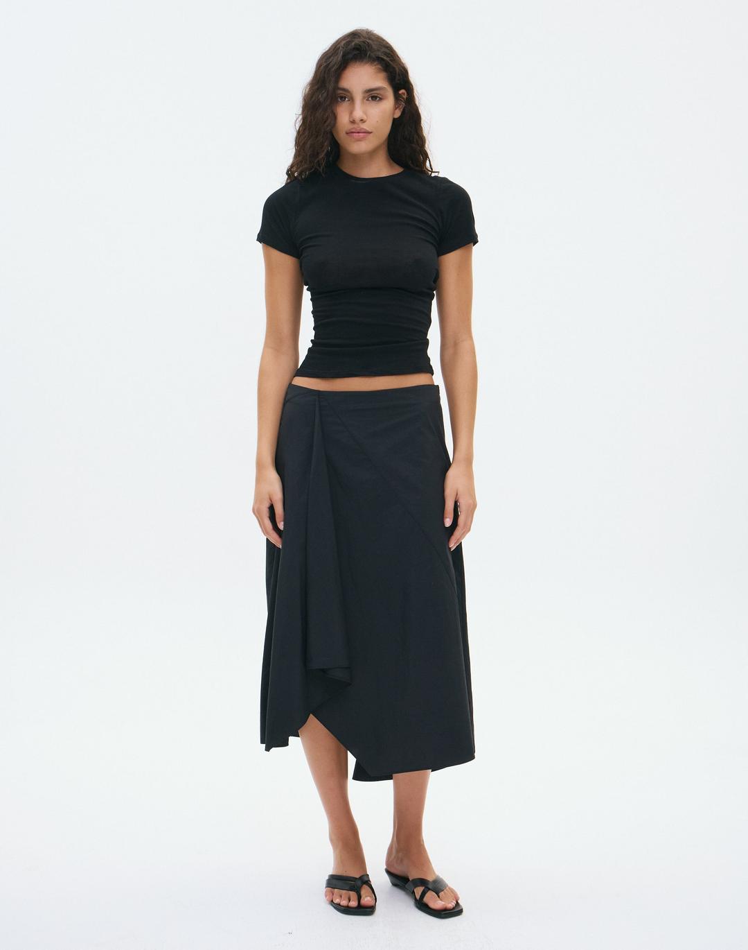 Low Rise Drape Midi Skirt