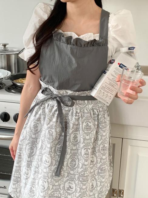 [당일발송] 2way cloud gray frill 100% waterproof neutral apron