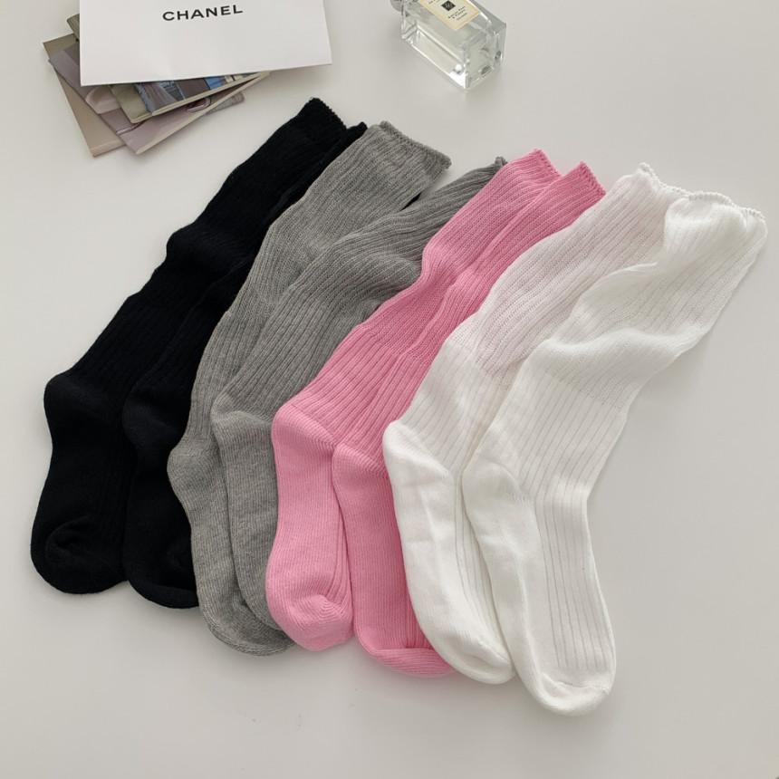 [봄여름용/시스루] 셔링 니트 골지 주름 레그워머 반 양말 니삭스 4color