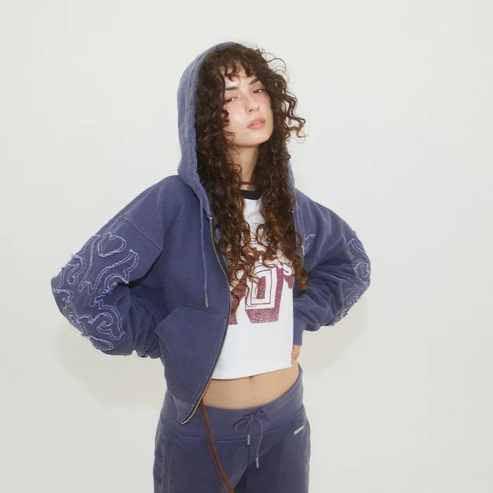 APPLIQUE 2WAY HOOD ZIP-UP BLUE
