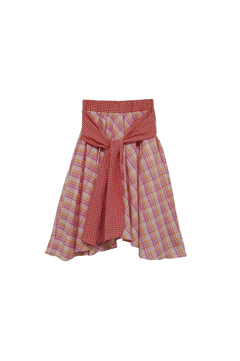 Check Tie Skirt (pink)