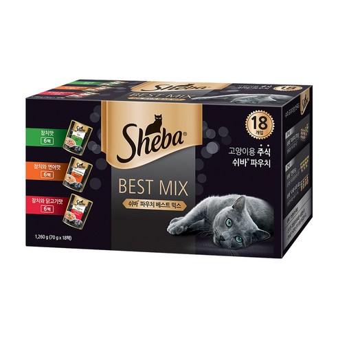 쉬바 전연령용 고양이 베스트 믹스 주식파우치 3종 x 6p 세트, 참치, 1.26kg, 1세트 - 습식/소프트사료 | 쿠팡