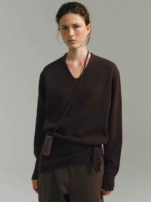 pipe v-neck knit (dark brown)