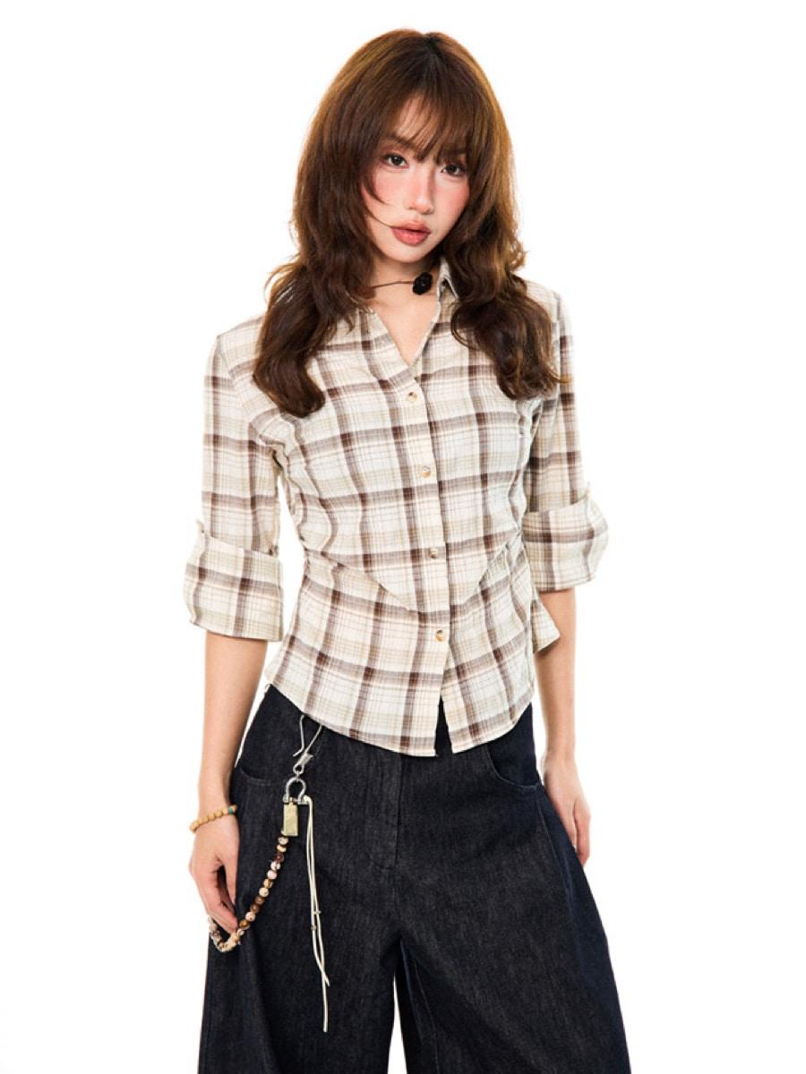 YOUNG STAGE Checkered Color Block Slim Fit Shirt (2color)