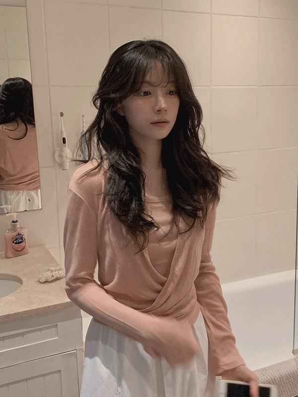 [❤️세트가격/여리핏] #SLOWMADE. 울텐셀 랩티셔츠+슬리브리스 SET - 5 color