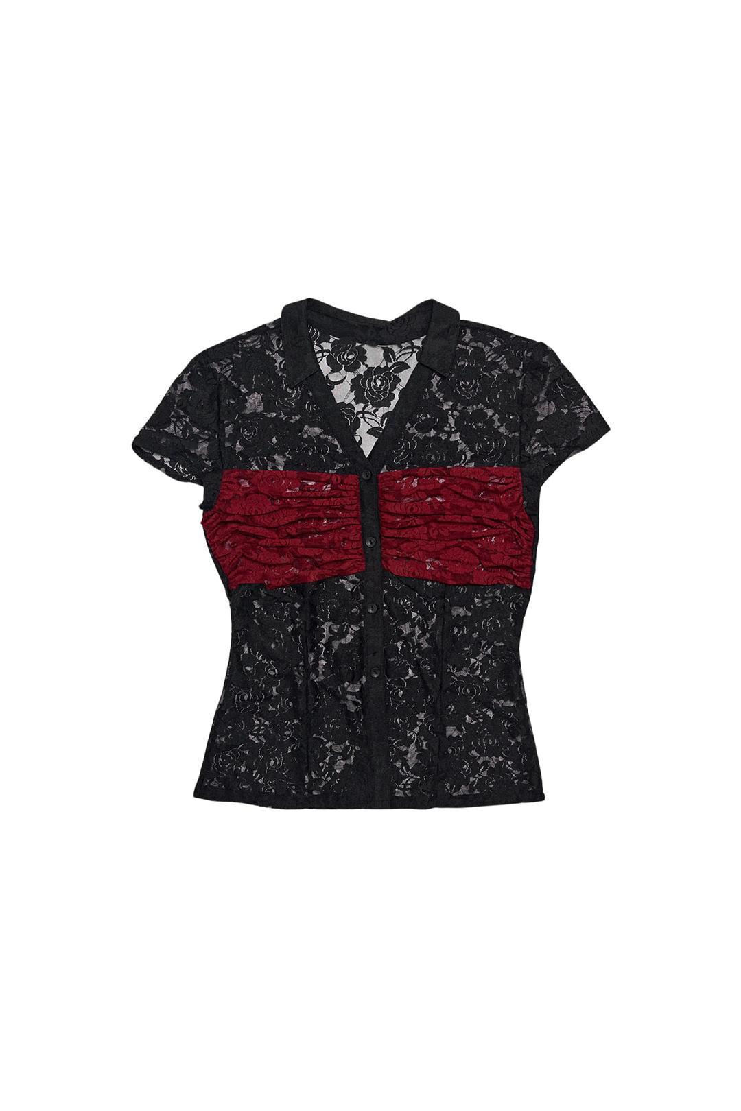 LACE SHIRRING SHIRT #BLACK&RED | 달링유어배드