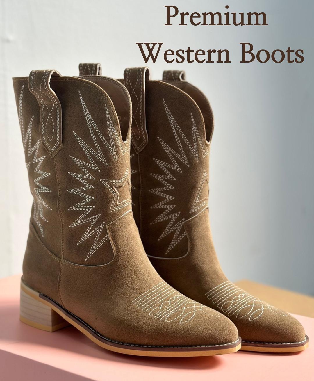 무배 [웨스턴정석🤎] 스웨이드 자수 웨스턴부츠 통넓은 카우보이 와이드 빅사이즈 5cm