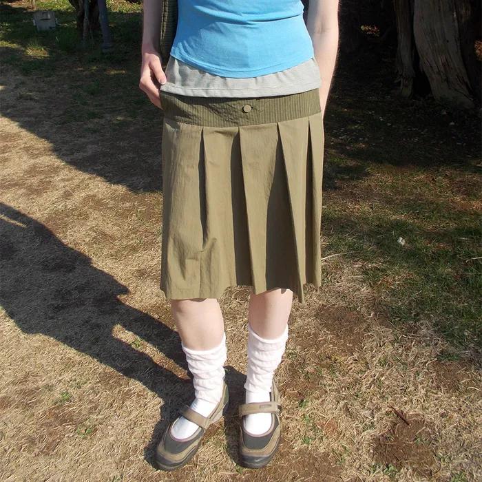 STRIPE LAYERED MIDI SKIRT MOSS