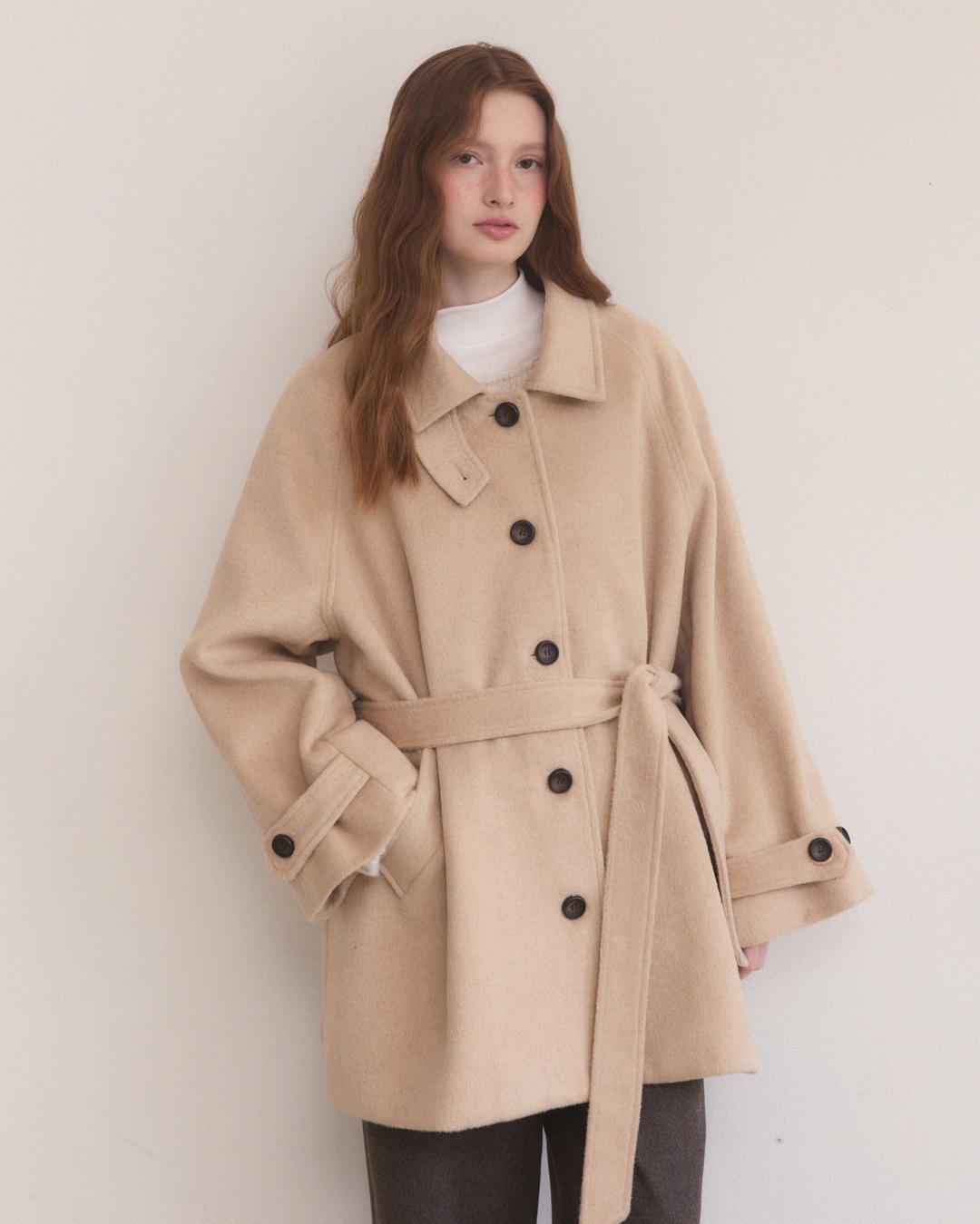 Handmade loose fit balmacaan half coat - beige