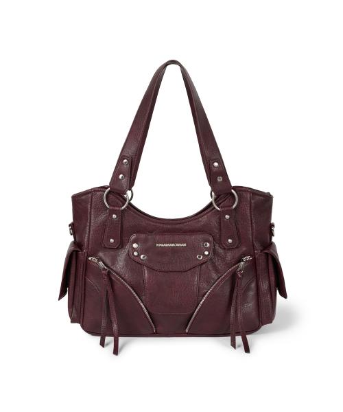 Studded Leather Shoulder Bag (Burgundy)