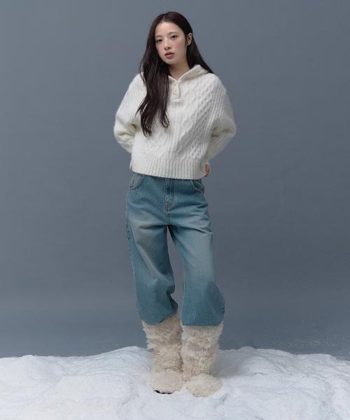 ANGORA CREAM CABLE HOOD KNIT_TT5W303IV