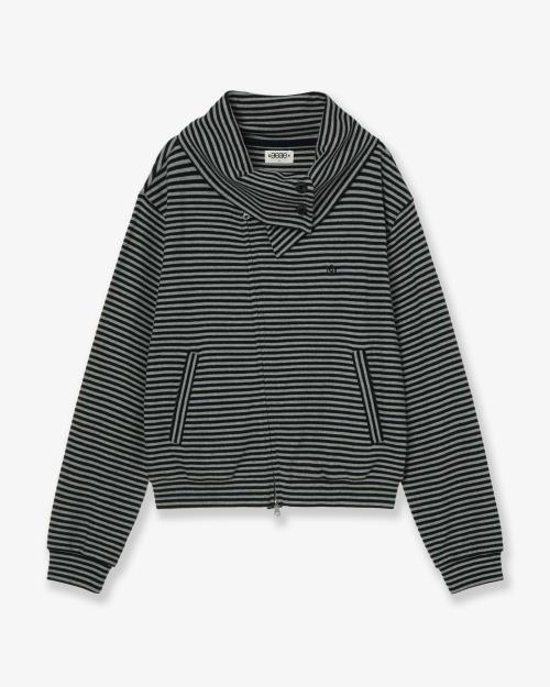 STRIPE HIGH NECK ZIP UP [BLACK]