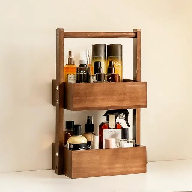 이동이 간편한 원목 투티어 2단 화장품 정리함 다용도 수납함