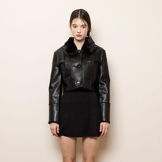 Short reversible leather mustang (Black)