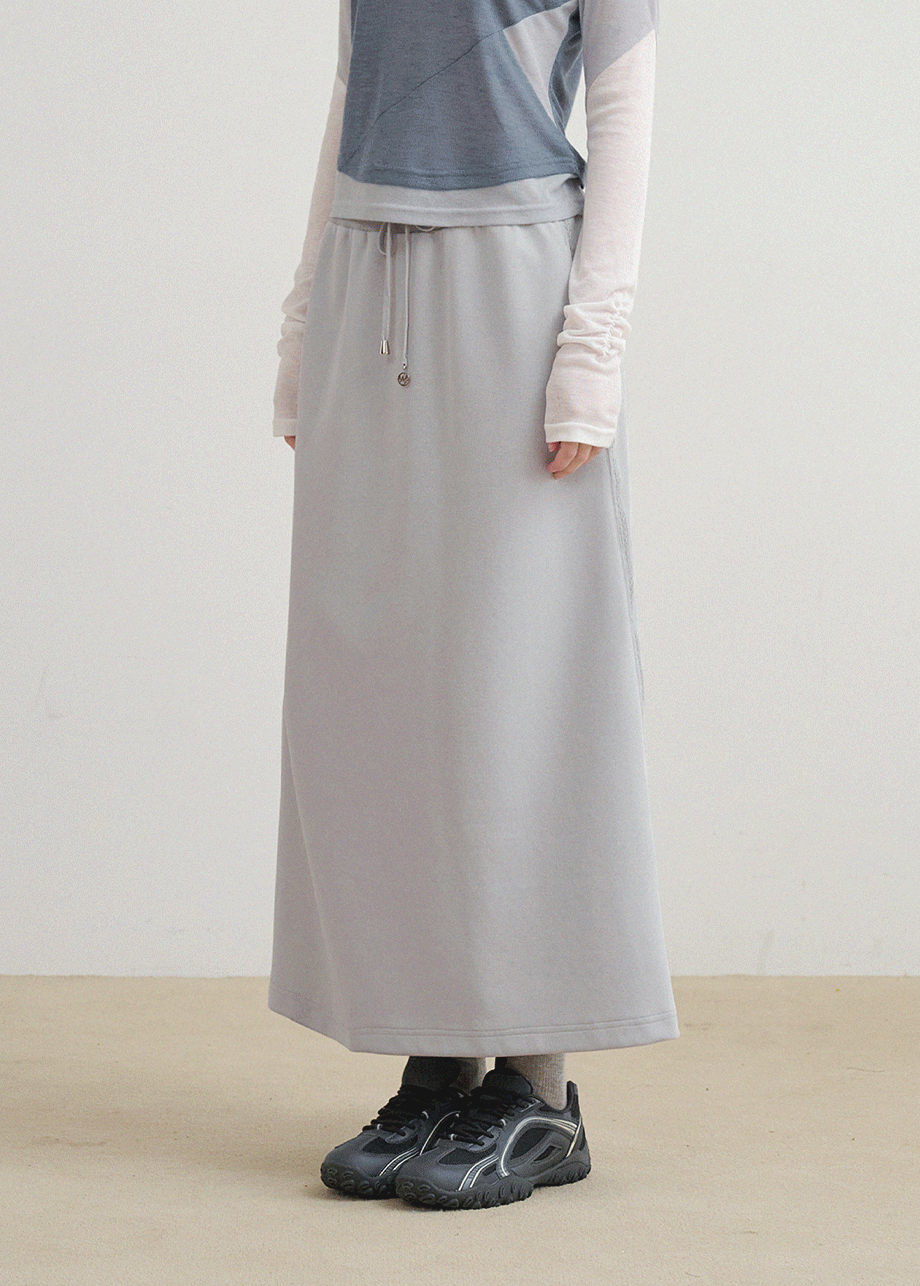 미케네 [25-38]  Hype Lace Trak Sweatskirt  하입 레이스 트랙 스웨트스커트 (봄/가을/데일리룩/캐주얼룩/일상룩/레이스/스웻스커트/트랙스커트/다이마루/자체제작/빅사이즈)