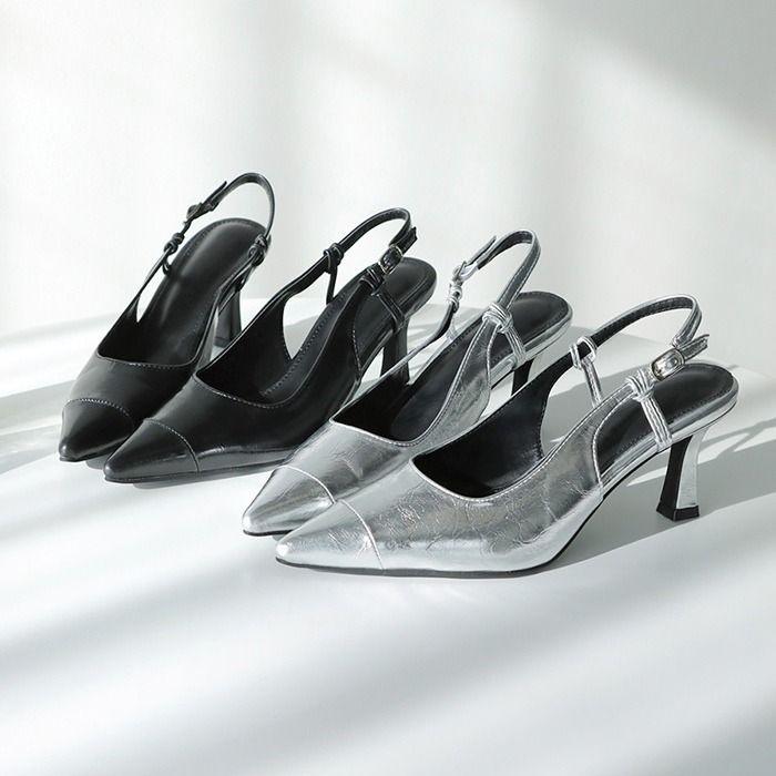 바닐라슈 마룬 사이드 브릿지 슬링백 펌프스(7cm)