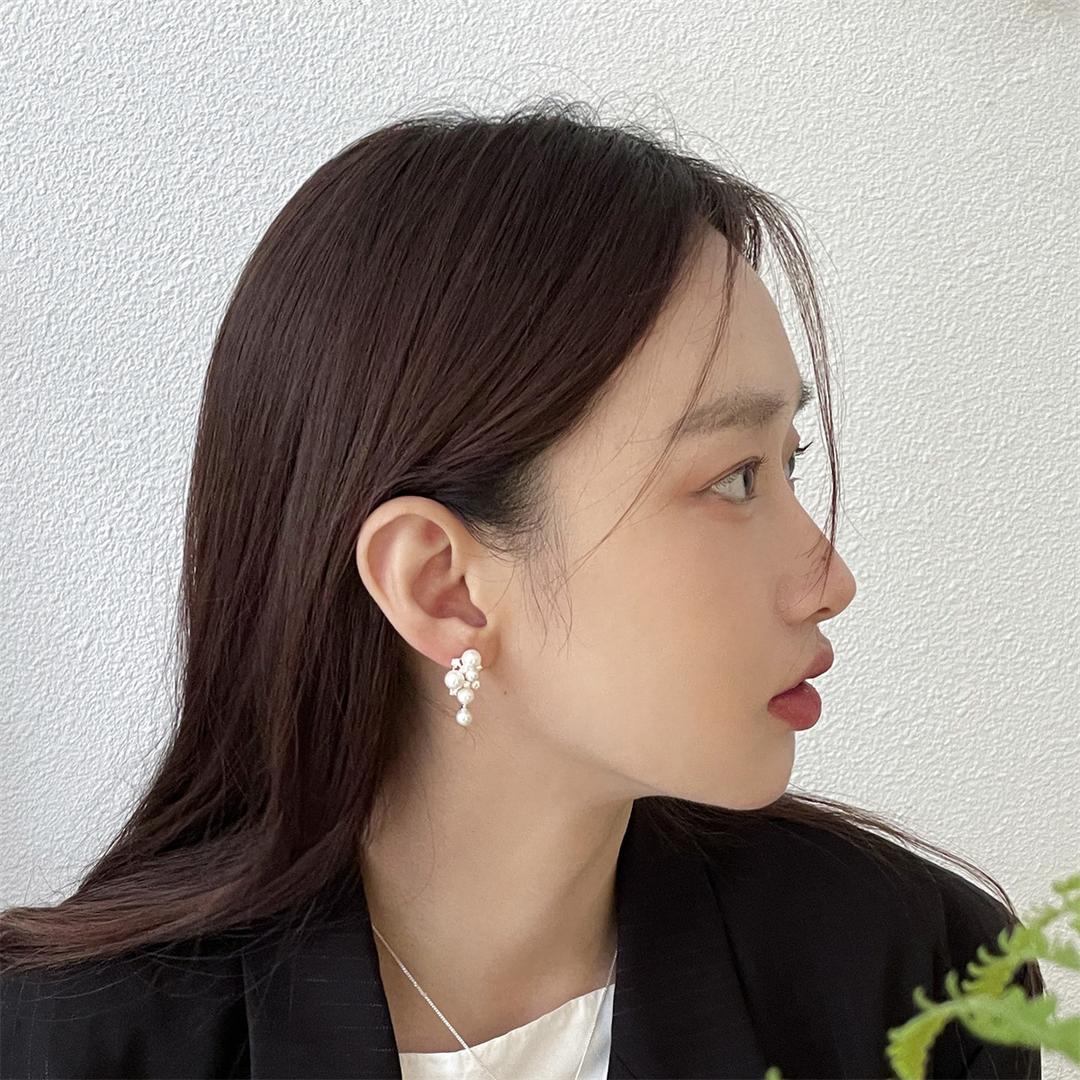 [무배]실버925은침 진주 큐빅 드롭 귀걸이