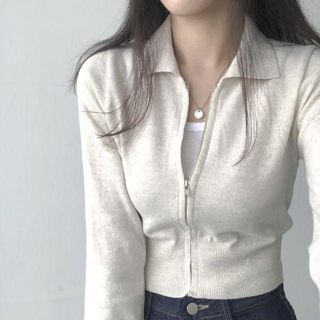 [쿠폰] [잘록허리핏] 캐시미어느낌 부드러운 크롭 카라 집업