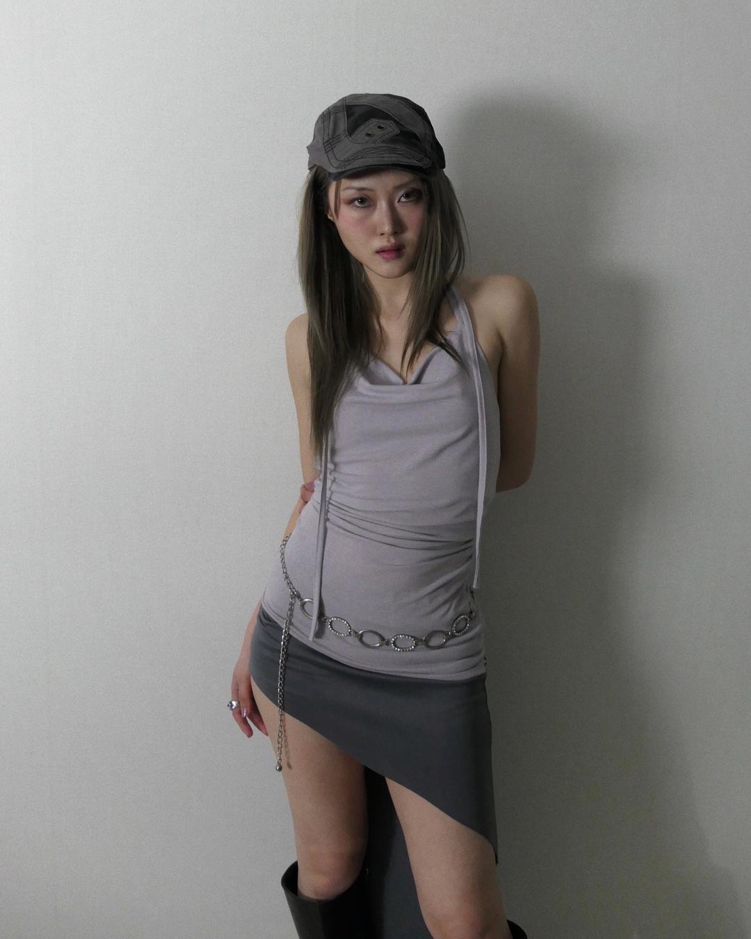 포그레이어 drape halter backless top [3color]