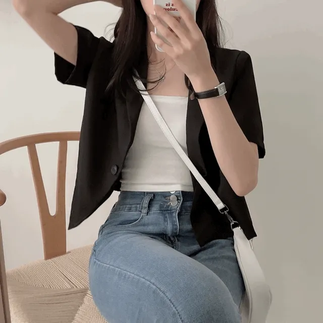 어깨패드 없는 오드비 크롭 반팔 숏자켓 (4color)