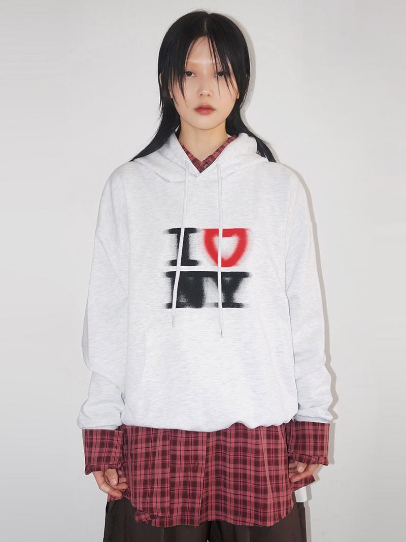 HEART HOODIE (white mélange / black)