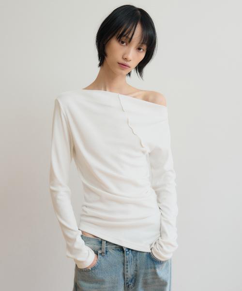 오프숄더 언발란스 롱 슬리브 [white]