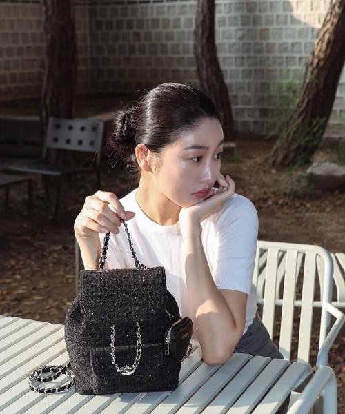 트위드 체인 백팩 Tweed Chain BackPack - 블랙