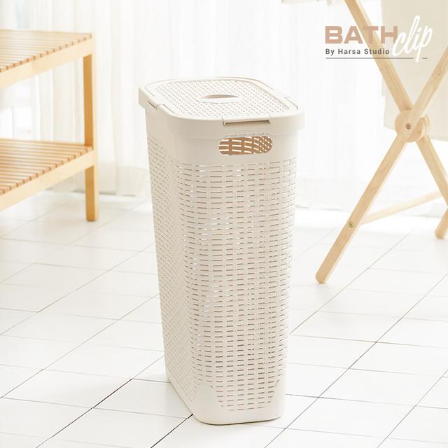 바스클립 틈새 세탁바구니 이스라엘 라탄감성 슬림형 빨래바구니 세탁함 40L