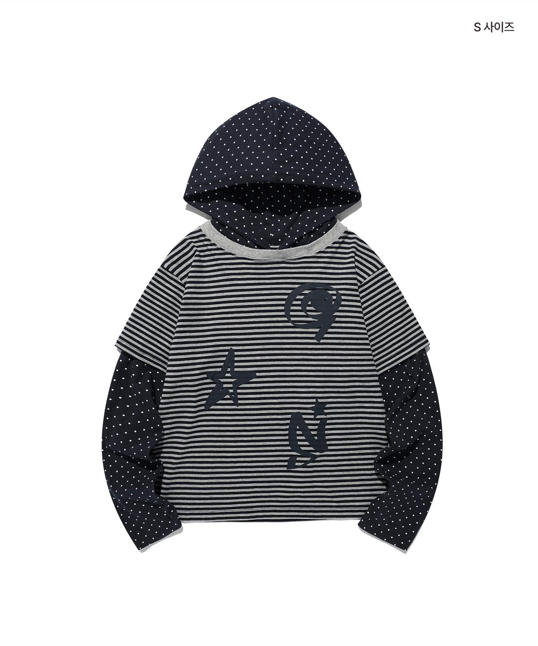 x9090 9star layerd hood ls tee_navy